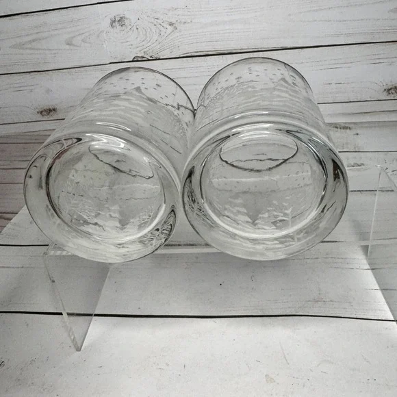 Libbey Clear 4" Votive Candle Holders Winter Christmas Set of 2 w Candles - Picture 3 of 7